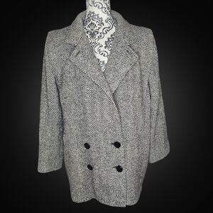 VTG ⭐️ COLLECTION ELEGANTE Black and White Herringbone Coat - 9/10
